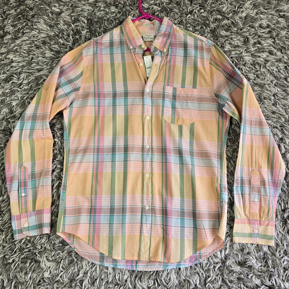 J.Crew Mens Indian Madras Plaid Button Down Shirt Classic Fit Medium AX414 NWT